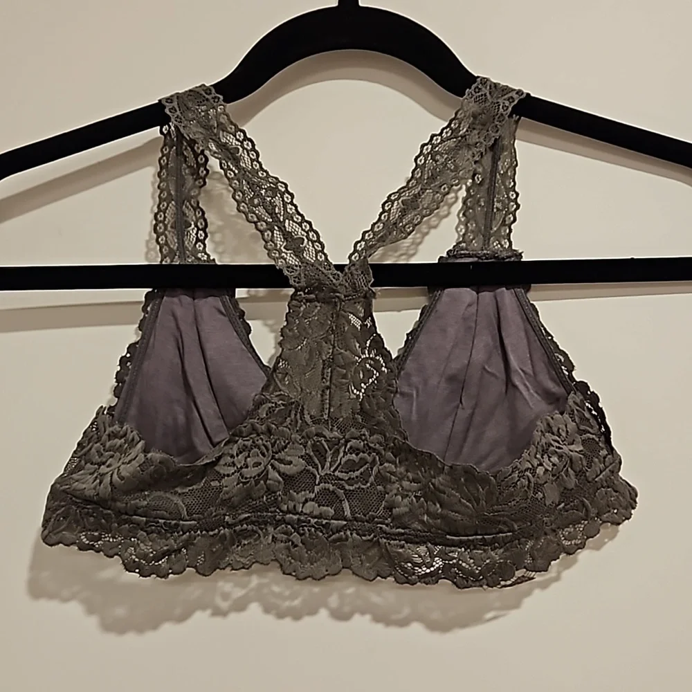 ANEMONE gray floral graphic lace  stretch t back bra S/M M/L NWT - Picture 7 of 8